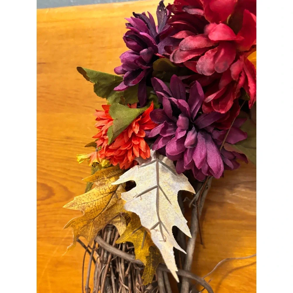Fall Grapevine Wreath Faux Sunflower Dahlia Autumn Door Decor 18 Inch Rustic